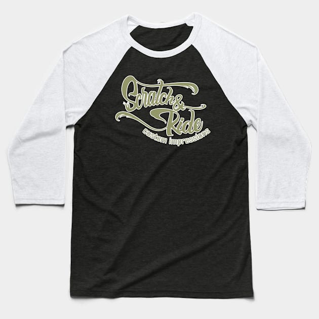 Scratch & Ride Brand (Light Olive Logo) Baseball T-Shirt by Scratch&Ride